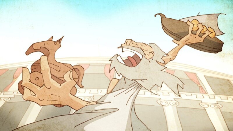 Comic als neues Stilelement der Reihe Große Völker: Das Epos, die ausschweifende Erzählung in Versform, wie es einst der Dichter Homer vorgemacht hat. – Bild: Gruppe 5