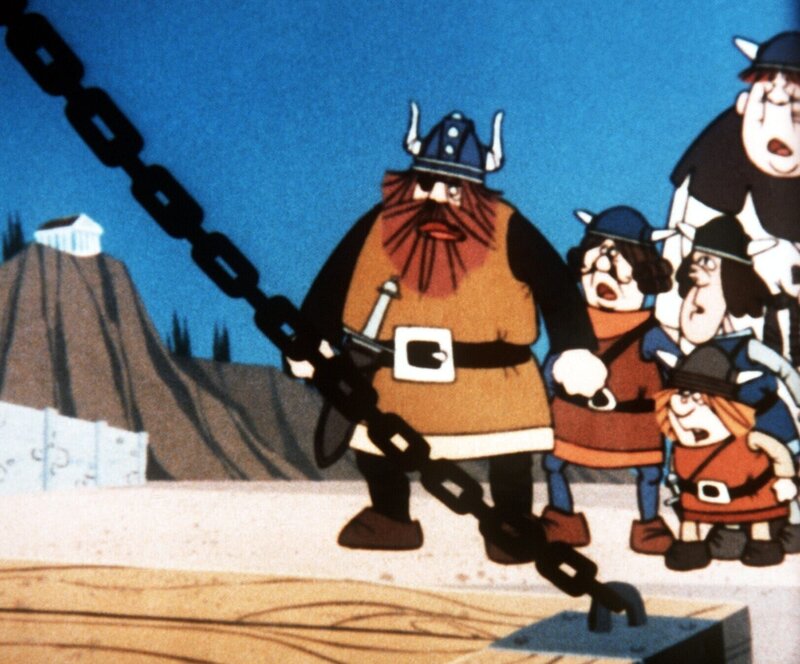 Über die Zugbrücke betreten die Wikinger die Burg des Griechen-Königs. – Bild: ORF/​Apollo Filmverleih