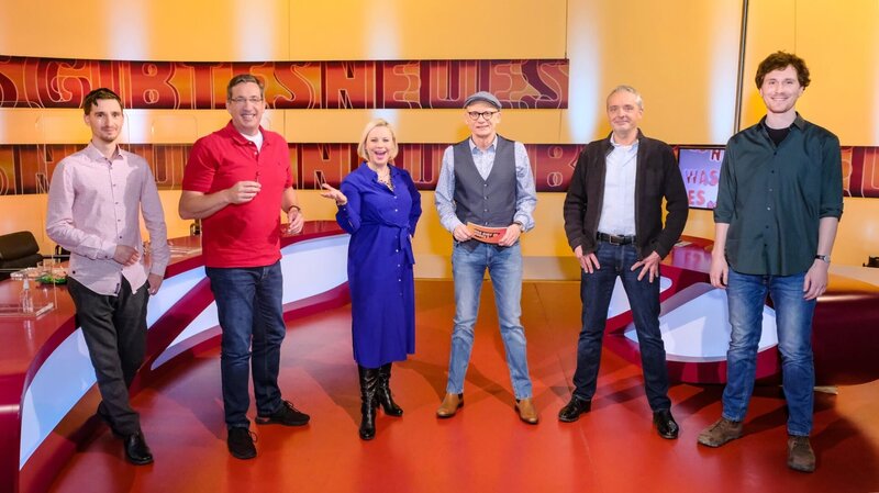 Clemens Maria Schreiner, Viktor Gernot, Katharina Straßer, Oliver Baier. Thomas Maurer, Hosea Ratschiller. – Bild: ORF/​Günther Pichlkostner