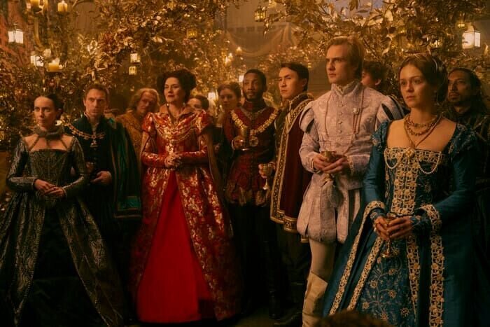 L-R: Kate O’Flynn als Princess Mary, Will Keen als Norfolk, Jason Forbes als Scrope, Brandon Grace als William, Henry Ashton als Stan Dudley und Isabella Brownson als Katherine Grey – Bild: Amazon MGM Studios