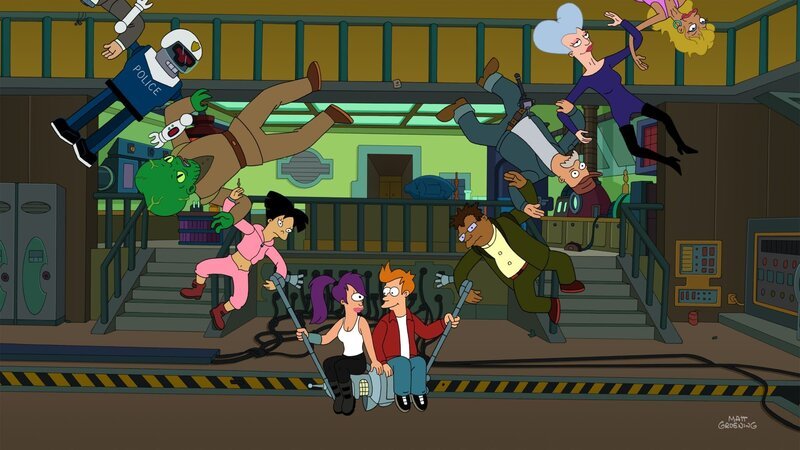 Fry löst mit dem neuen Gerät von Professor Farnsworth einen kompletten Zeitstillstand des ganzen Universums aus, der nur ihn und Leela nicht betrifft. – Bild: Twentieth Century Fox Film Corporation