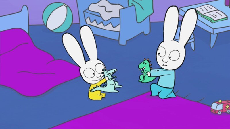 Mitten in der Nacht weckt Simon (r.) seinen kleinen Bruder Franz (l.), damit dieser mit ihm mit seinen Spielzeugdinos spielt. – Bild: ZDF