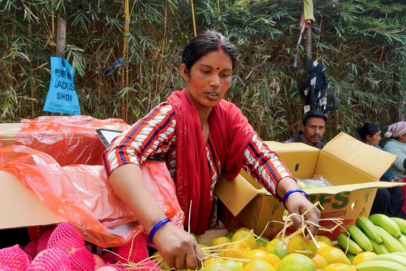 Nepal - Mit Früchteverkauf die Familie ernähren Die 27-jährige Kiran Devi Shah hat ihr Leben in grösster Armut verbracht. – Bild: SF1 Nepal - Mit Früchteverkauf die Familie ernähren Die 27-jährige Kiran Devi Shah hat ihr Leben in grösster Armut verbracht. – Bild: SF1