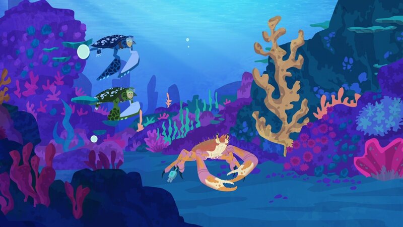 Chris (li.) und Martin beschließen kurzerhand, eine Meeresschildkröte als Vorlage für ihre Tortuga heranzuziehen. – Bild: SUPER RTL