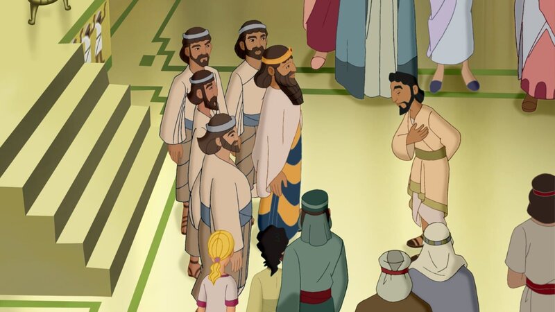 Daniel verneigt sich vor König Darius. – Bild: KI.KA/​Cross Media/​Beta/​Trickompany