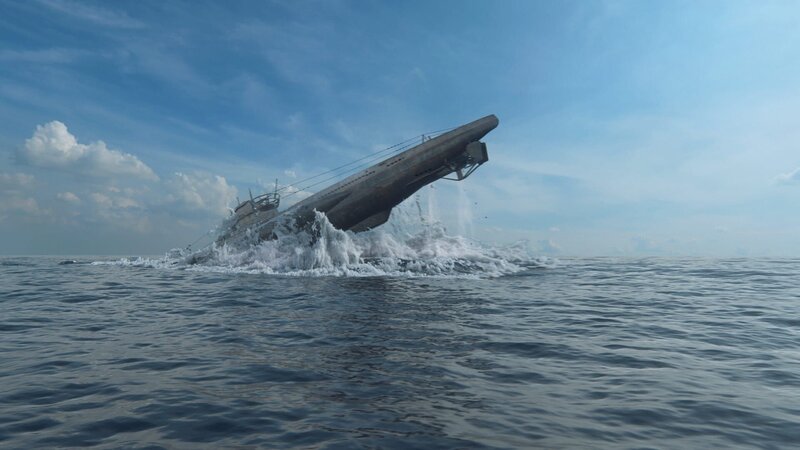 Im Januar 1944 schlägt ein deutsches U-Boot alle Prognosen und schafft es, sowohl den Unterwassergranaten als auch den Flugzeugen der Alliierten zu entkommen. – Bild: Pacific Fleet Productions Inc.