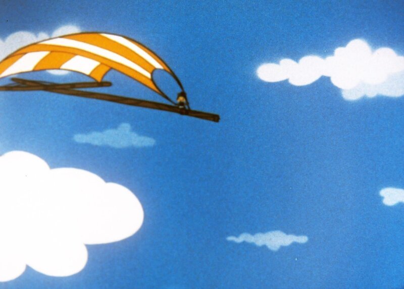 Es ist eine weite Reise, die Wickie mit dem Segel durch die Luft unternimmt. – Bild: ORF/​Apollo Filmverleih