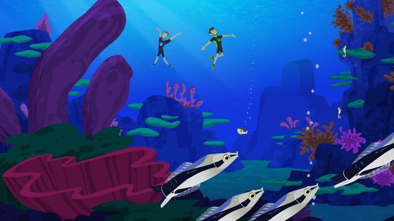 Martin (re.) und Chris werden von einem Planktonschwarm erfasst und verlieren die Orientierung. – Bild: SUPER RTL