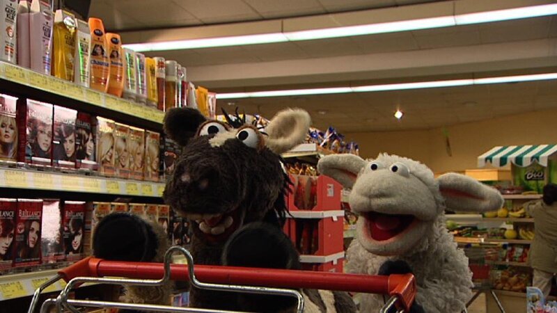 Wolle und Pferd sind begeistert und wollen sich ein Planschbecken kaufen. – Bild: NDR/​Studio Hamburg