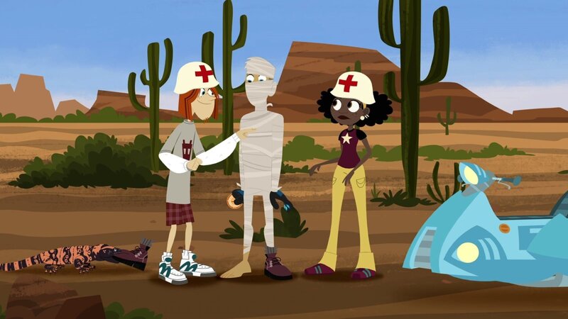 Jimmy (li.) und Chloe verarzten den verletzten Chris. – Bild: SUPER RTL