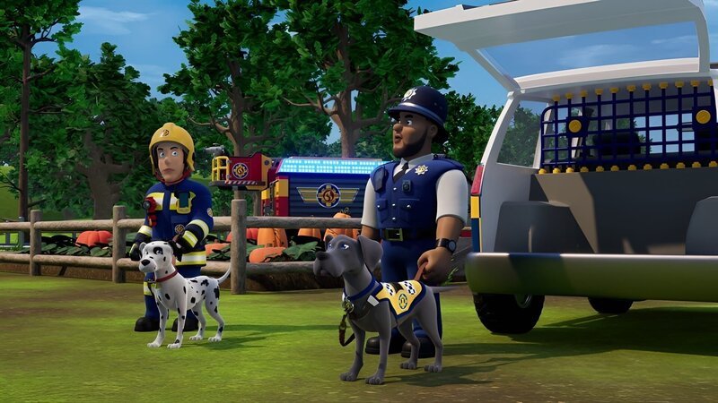 Beim Zusammentreiben der entlaufenen Schafe ist auf die Hunde Shadow und Schnuffi Verlass. – Bild: KiKA/​Prism Art & Design Limited