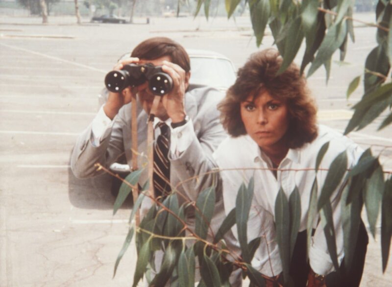 Amanda (Kate Jackson, r.) und James Brand (Harvey Jason) beobachten einen weltbekannten Diplomaten bei einem Sabotageakt. Doch noch will niemand ihnen dies glauben … – Bild: CBS Television