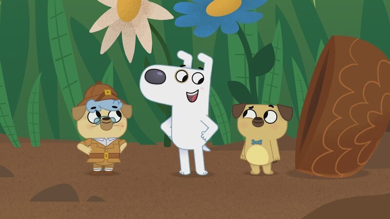 Mit einem Trick, gelingt es Dog, Puck und Oma Puck, sich vor den Minitieren zu schützen. – Bild: KiKA/​Dog Loves Productions Limited 2020