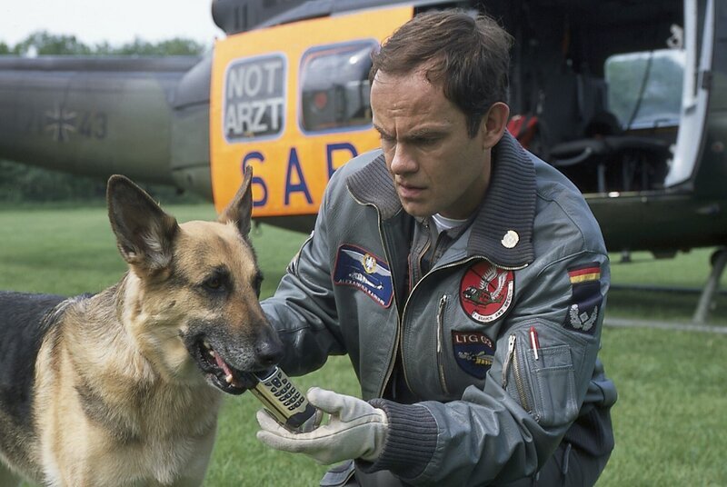 Der Schäferhund eines Verunglückten bringt Alexander Karuhn (Matthias Leja) das Handy seines Herrchen. Natürlich versteht Alex die Geste! Er ruft die zuletzt gewählte Nummer an. – Bild: ZDF Der Schäferhund eines Verunglückten bringt Alexander Karuhn (Matthias Leja) das Handy seines Herrchen. Natürlich versteht Alex die Geste! Er ruft die zuletzt gewählte Nummer an. – Bild: ZDF