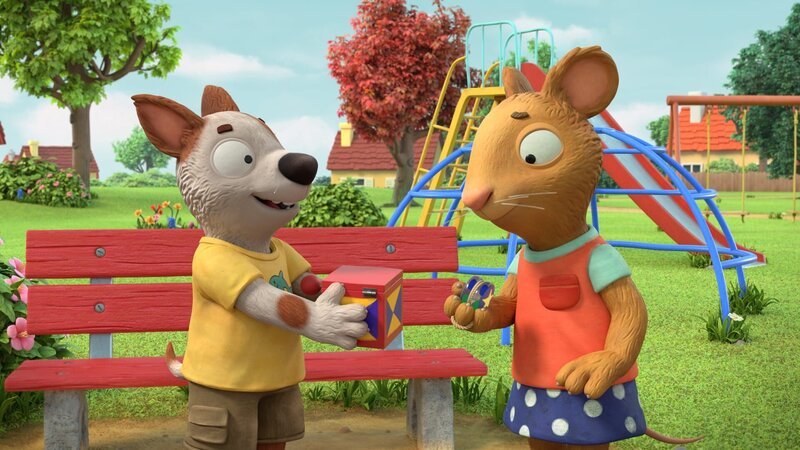 Zac freut sich über das Schachtelmännchen, das Posy eigentlich für Pip beaufsichtigen sollte. – Bild: ZDF/​Magic Light Pictures LTD 2023