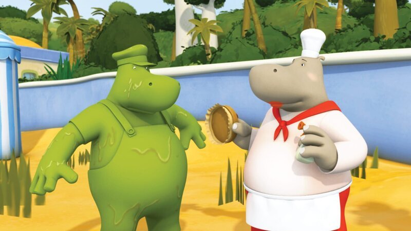 Frau Hippopotamus versucht das Nilpferd zu putzen. – Bild: KiKA/​Nelvana Limited/​TeamTO/​TF1