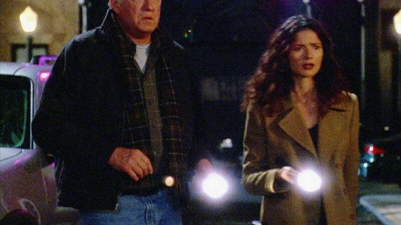 Jordan (Jill Hennessy) und ihr Vater Max (Ken Howard) kommen zu spät: Der vermeintliche Mörder ist bei einem Fluchtversuch überfahren worden. – Bild: RTL