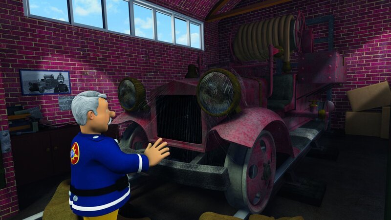 Hauptfeuerwehrmann Steele traut seinen Augen nicht: In einem verlassenen Schuppen  am Bahnhof findet er sein erstes Löschfahrzeug Bessie wieder. – Bild: KiKA/​2011 Prism Art & Design Limited