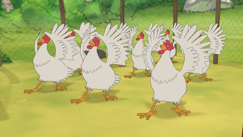 Die Hühner sind schon seit Tagen in großer Aufregung, denn sie studieren eine Ballettaufführung für Petterssons Geburtstag ein. Und das voller Grazie! – Bild: ZDF