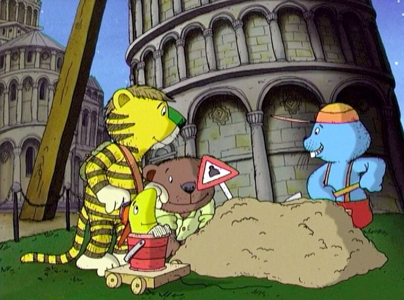 und der schiefe Turm von Pisa am Sonntag um 05:55 Uhr vom NDR im Ersten. Am schiefen Turm von Pisa! Doch kaum dort angekommen, stehen die vier vor einem viel größeren Problem, was – zugegeben – auch mit Schwerkraft zu tun hat: Der Turm von Pisa droht umzufallen! – Bild: NDR/​Papa Löwe Filmproduktion