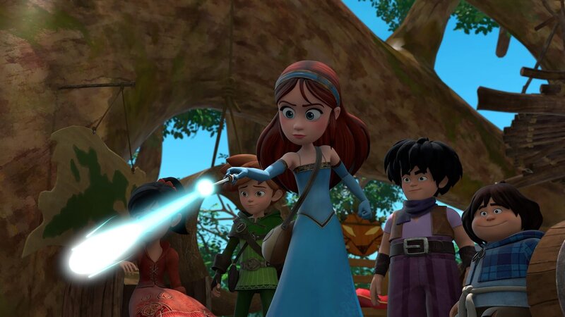 Marian (3.v.re.) versucht wiederholt einen Zauber zu sprechen, damit Derke ein Drache bleibt. Aber das geht schief. – Bild: ZDF