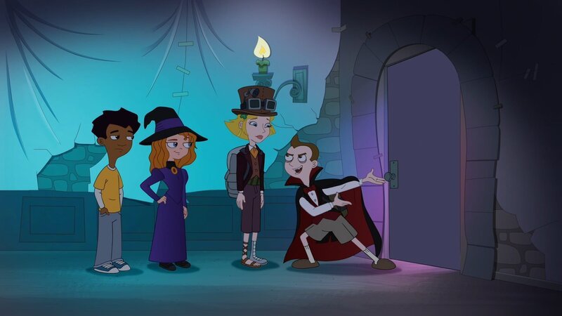 L-R: Zack Underwood (voiced by Mekai Curtis), Melissa Chase (voiced by Sabrina Carpenter), Sara Murphy (voiced by Kate Micucci), Milo Murphy (voiced by „Weird Al“ Yankovic) – Bild: 2013 The Walt Disney Company Germany