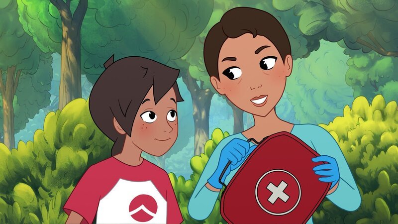 Josefine (l.) und ihre Mutter, Tierärztin Anna (r.), helfen gemeinsam den verletzten Tieren im Wald. – Bild: Caligari /​ ZDF 2024