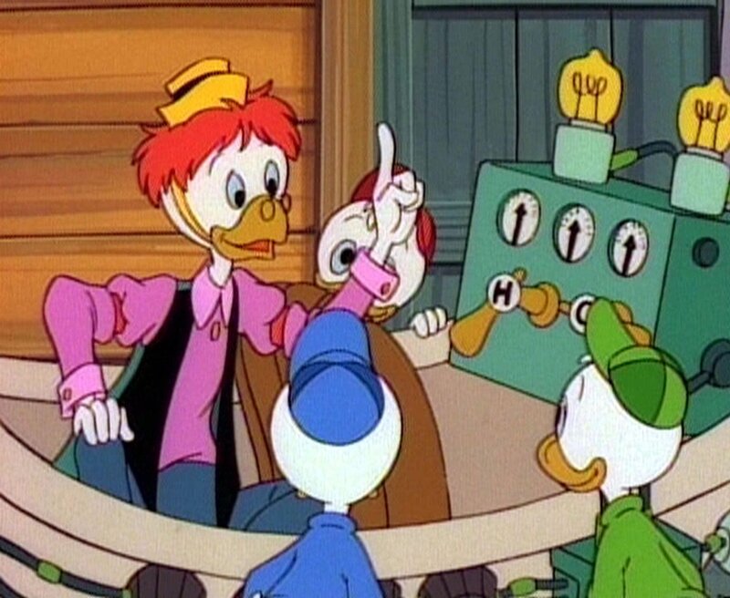 Auf der Suche nach einem Jahrhundert, in dem man seine Erfindungsgabe mehr zu schätzen weiß, reist Daniel Düsentrieb mit Tick, Trick und Track in der Zeitwanne an den Hof König Arthurs und seiner Tafelrunde. – Bild: Disney Channel