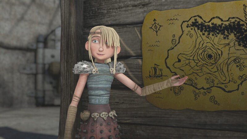 Die Wikingerfreunde haben sich überlegt, sich auf Astrids Bestreben hin einer Mutprobe zu unterziehen: Ohne Drachen wollen sie eine Nacht auf der Dracheninsel verbringen. – Bild: SUPER RTL