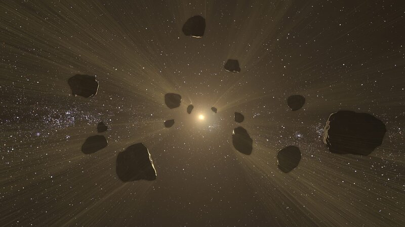 Jupiters Kraftfeld schleudert auch Asteroiden durchs Sonnensystem. Sie können für die Erde zur Bedrohung werden. – Bild: Windfall Films Ltd./​ WeltN24 GmbH