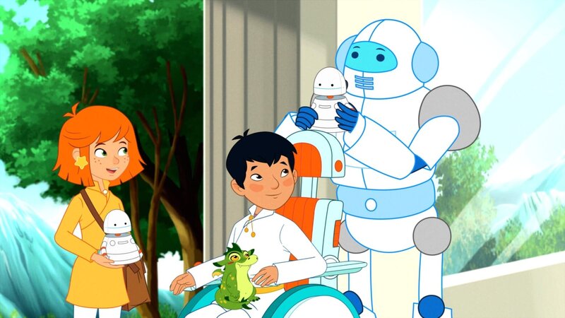 Lilli und Hektor verabschieden sich von Aiko und Cerber. – Bild: ORF/​DOR Film/​Trixter Productions, Vivatoon