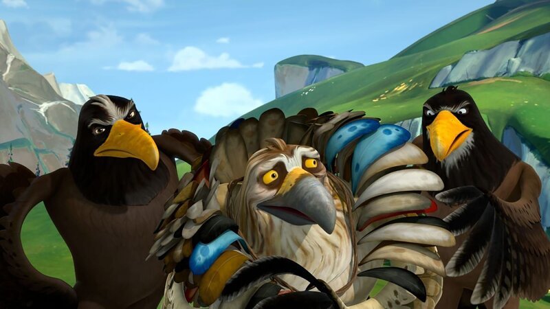 Gorgo gibt vor, der König der Adler zu sein. Wie lange ihm seine beiden Artgenossen wohl glauben können? – Bild: BR/​Studio 100 Animation/​Studio 100 NV