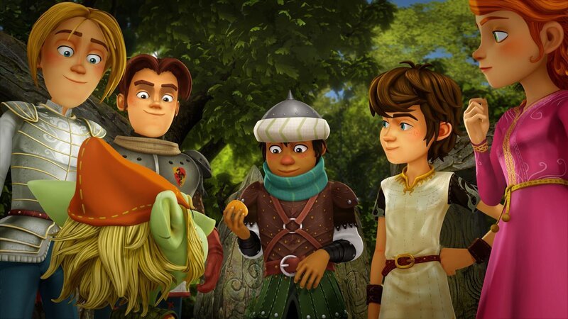 Die Freunde der Tafelrunde und der Kobold haben sich geeinigt. Von nun an versorgen sie Sagramor mit Orangen. – Bild: SWR/​Blue Spirit Productions/​TéléTOON+/​Canal+