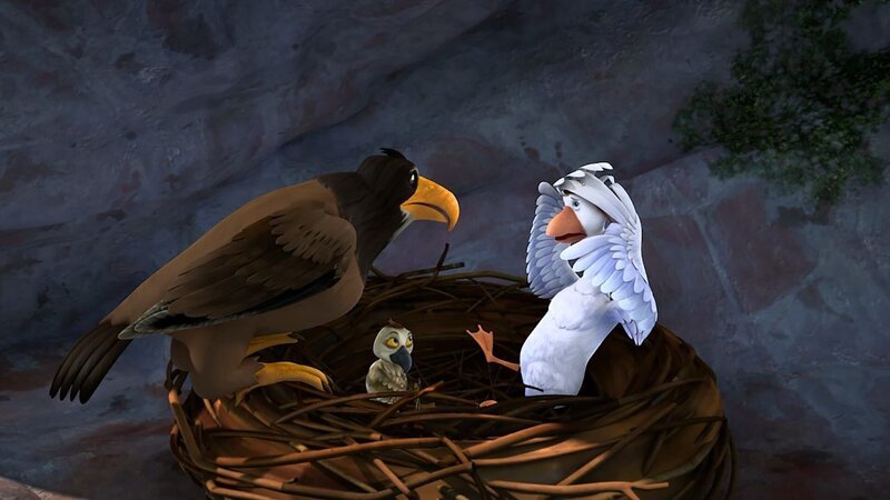 Theodors Vater fragt sich, was Martin bei seinem Sohn im Nest sucht. – Bild: BR/​Studio 100 Animation/​Studio 100 NV