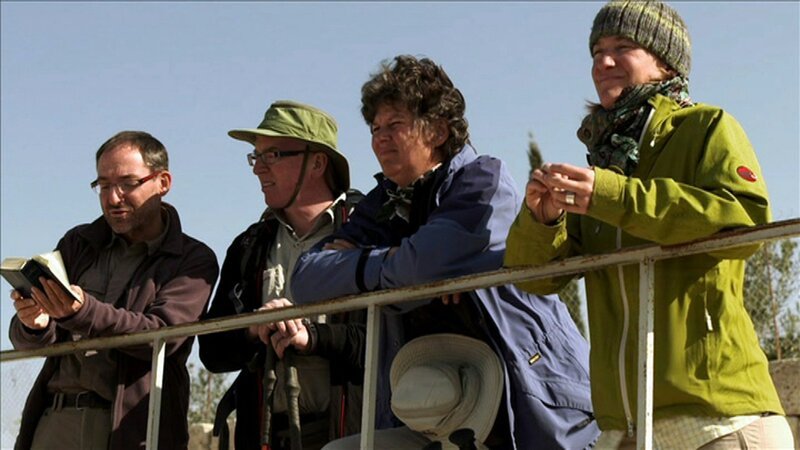 Pilgern nach Jerusalem: Die vier Schweizer Franz Mali, Esther Rüthemann, Hildegard Aepli und Christian Rutishauser – Bild: Bibel TV Pilgern nach Jerusalem: Die vier Schweizer Franz Mali, Esther Rüthemann, Hildegard Aepli und Christian Rutishauser – Bild: Bibel TV