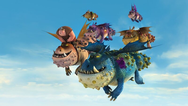 Gemeinsam wollen Fischbein (2.v.li.), Fleischklops (li.) und die anderen Gronckel-Drachen den Brüllenden Tod aufhalten. – Bild: SUPER RTL