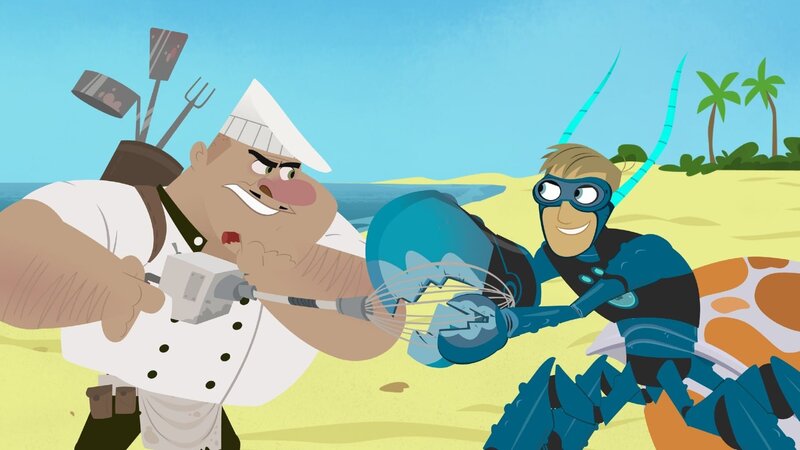 Gaston Gourmand (li.) kommt den Kratts-Brüdern mal wieder in die Quere. – Bild: SUPER RTL