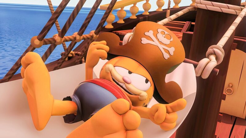 Garfield macht ein Nickerchen an Bord. – Bild: ORF/​Mediatoon/​Dargaud Media/​Paws Inc.