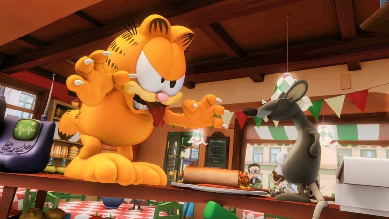 Garfield im Kampf gegen die Ratte. – Bild: ORF/​Mediatoon/​Dargaud Media/​Paws Inc.