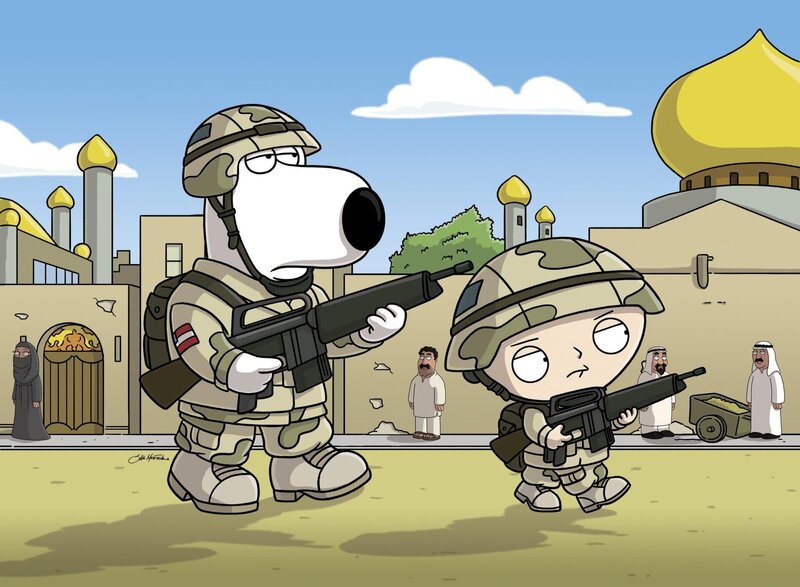 Brian und Stewie schließen sich der Infanterie an und landen im Irak, wo sie alles versuchen, um eine ehrenvolle Entlassung zu erreichen. – Bild: FOX BROADCASTING