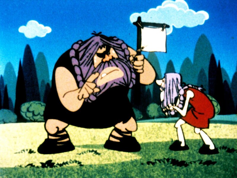 Sinsibat empfiehlt Bullermann, zu seinem Besuch bei Halvar eine weiße Friedensfahne mitzunehmen. – Bild: ORF/​Apollo Filmverleih