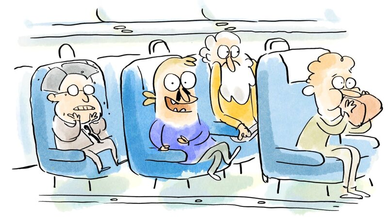 Professor Schnauzbart versichert, dass Piloten keine Rowdys sind und dass Sicherheit im Flugzeug oberstes Gebot ist. – Bild: Folimage/​Ex Nihilo