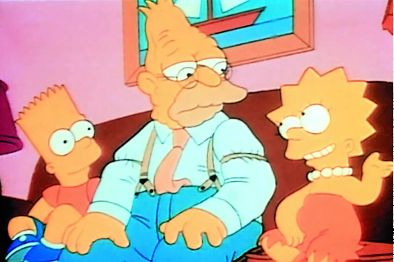 Bart und Lisa bitten ihren Grandpa, unter seinem Namen ihr Drehbuch bei der Firma einzureichen. – Bild: ProSieben MAXX
