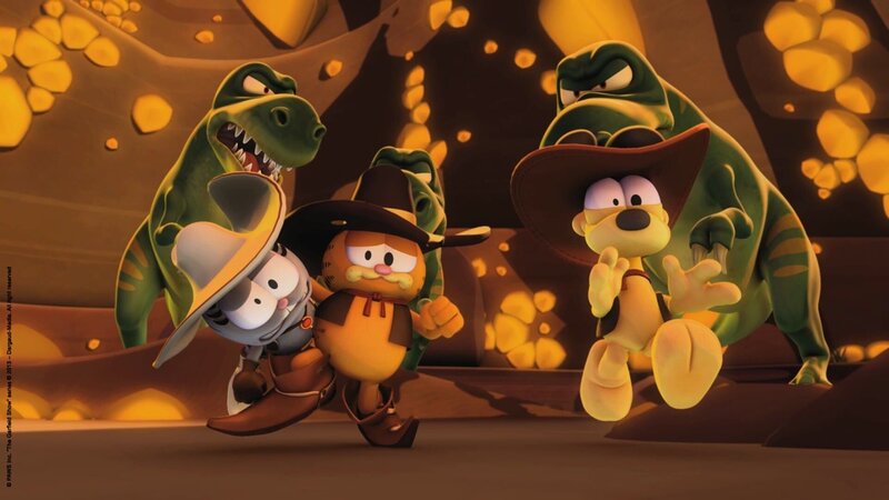 Garfield hat es mit den Bewachern der Glitzerschlucht zu tun. – Bild: HR/​Dargaud Media/​MediaToon/​Paws Inc./​France 3