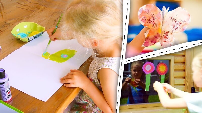 Kinder basteln Schmetterlinge und Blumen. – Bild: KiKA/​Motion Works GmbH