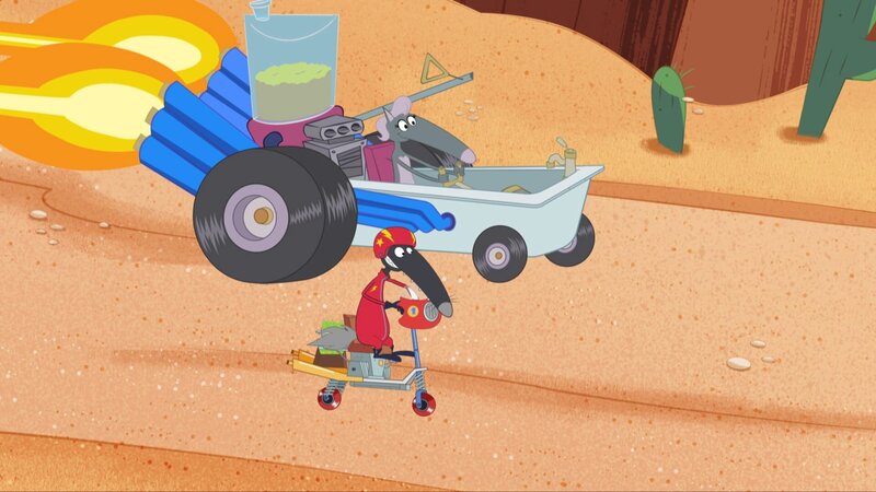 Wolf und Wolfine liefern sich ein hartes Kopf-an-Kopf-Rennen. – Bild: KiKA/​Samka Productions