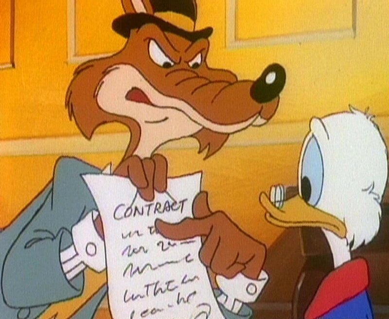 Ein zwielichtiges Wiesel versucht Dagobert Duck um sein Vermögen zu erleichtern. – Bild: Disney Channel
