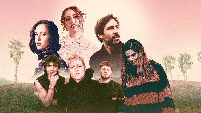 Der Cast von „Song Trip“: Von links hinten: Alice Merton, LEA und Max Giesinger, vorne: 01099 und die Band Juli – Bild: ZDF