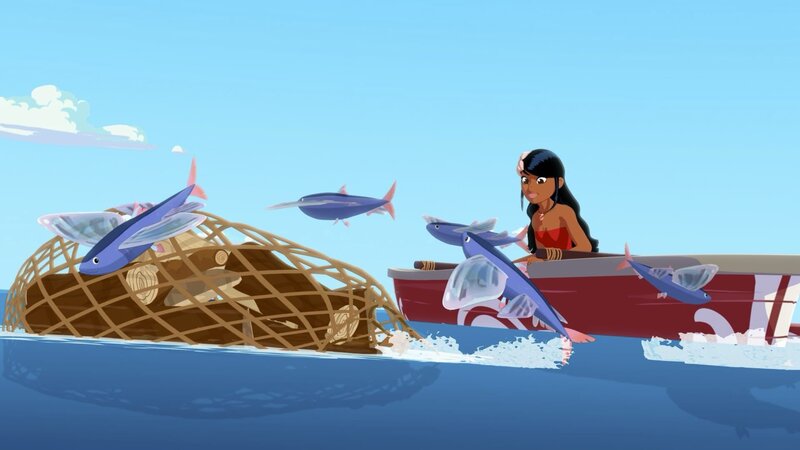 Timeti beobachtet die Fliegenden Fische. Endlich haben sie und ihre Freunde herausgefunden, warum sie verschwunden waren. – Bild: ZDF
