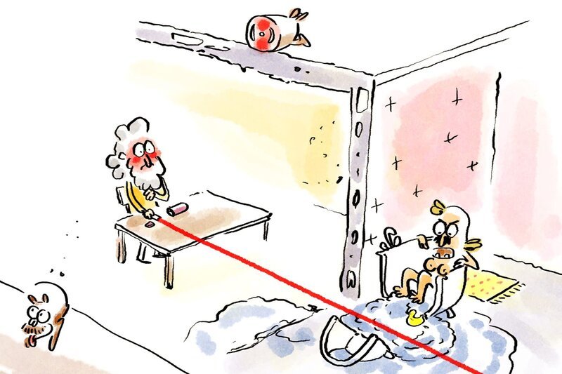 Beim Schneiden der Wurst mit dem Laserschwert ist Assistent Nathanael (li.) etwas schiefgegangen … – Bild: Folimage/​Ex Nihilo